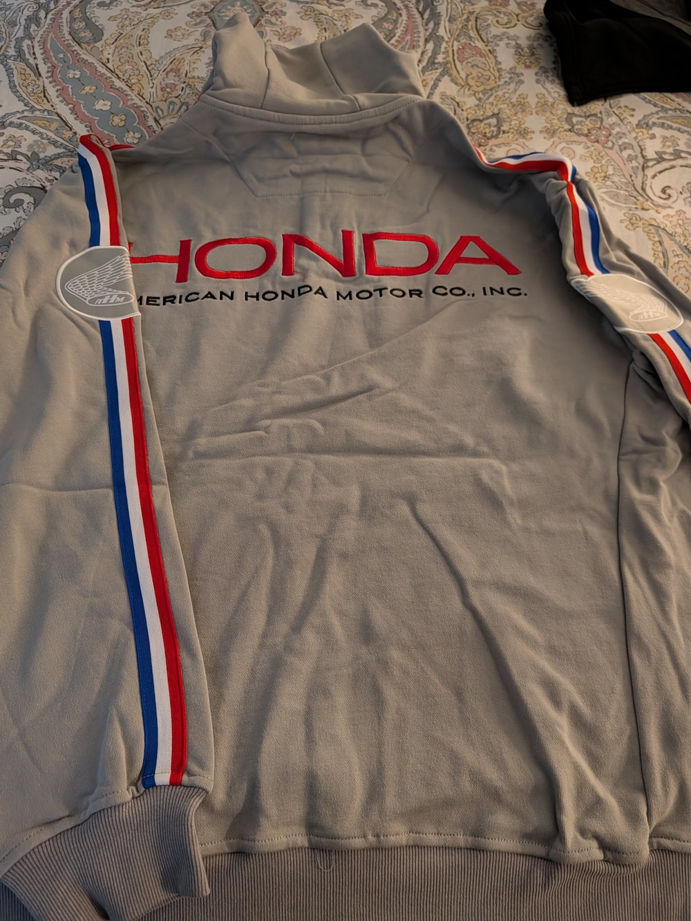 Men’s Light Gray Track Sweater Hoodie Honda Vintage Culture with Red Logo